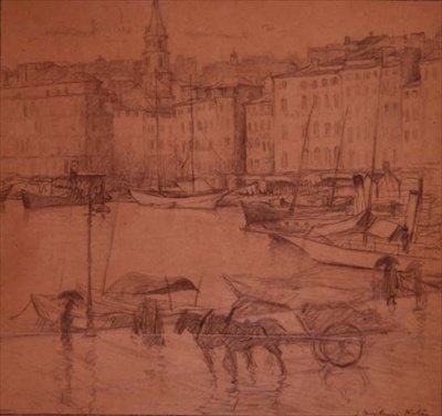مشهد الميناء ، يوم ممطر (قلم رصاص) بواسطة طائرة ورقية جوزيف ميلنر