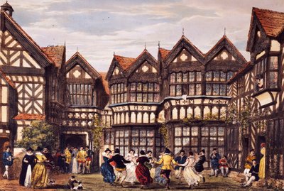 ليتل مورتون هول ، شيشاير ، من "قصور إنجلترا في زمن قديم" ، 1839-1840 بواسطة جوزيف ناش