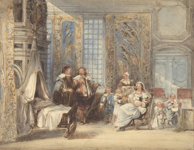 مشهد مع العائلة والضيف في القرن السابع عشر الداخلي ، 1825-1878. بواسطة جوزيف ناش.