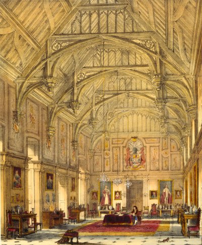The Grand Hall، Biddington، Surrey، 1600، from &39;Architecture of the العصور الوسطى&39;، 1838 بواسطة جوزيف ناش