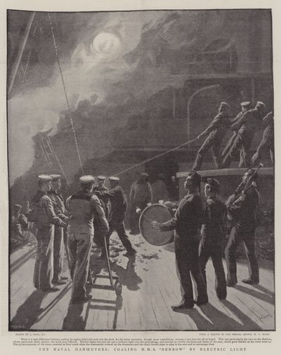 المناورات البحرية ، وحفر HMS Benbow بواسطة الكتريك لايت بواسطة Joseph Nash