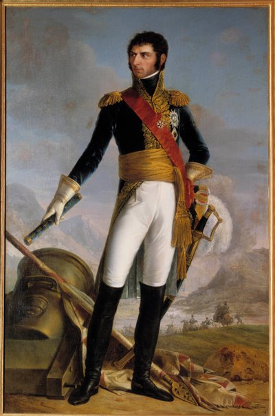 Portrait en pied de Jean Baptiste Jules Bernadotte (1763-1844) prince de Ponte Corvo then Charles Jean XIV, king of Suede in 1818, represented in 1804 Painting by Joseph Nicolas Jouy (1809-1880) 1852. Dim. 2,1x1,4 m. بواسطة جوزيف نيكولاس جوي