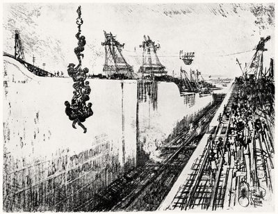 وقت العشاء في جاتون ، اللوحة الثالثة من قناة بنما جوزيف بينيل ، 1912 (فحم على ورق) بواسطة جوزيف بينيل