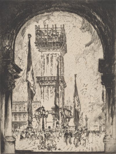 إعادة بناء Campanile ، البندقية ، رقم 1 ، 1911. بواسطة جوزيف بينيل