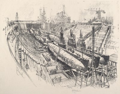 الغواصات في الحوض الجاف ، 1917. بواسطة جوزيف بينيل