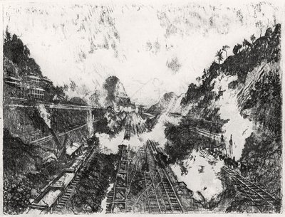 The Cut Looking تجاه Ancon Hill ، اللوحة XVII from the Panama Canal by جوزيف بينيل ، 1912 (فحم على ورق) بواسطة جوزيف بينيل