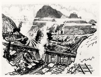 The Cut at Paraiso ، اللوحة XVI من قناة بنما لجوزيف بينيل ، 1912 (فحم على ورق) بواسطة جوزيف بينيل