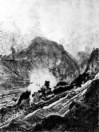 The Cut from Culebra ، اللوحة XIII من قناة بنما لجوزيف بينيل ، 1912 (فحم على ورق) بواسطة جوزيف بينيل