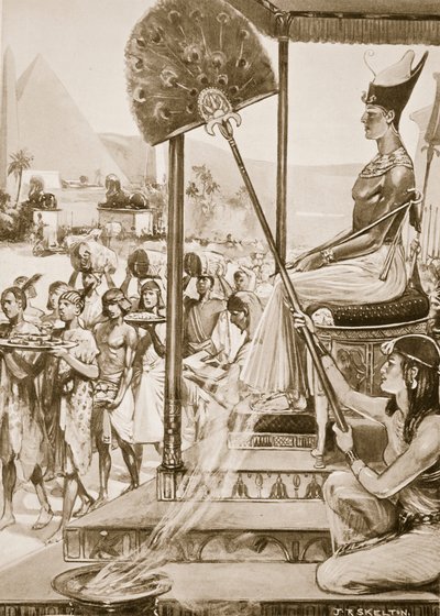 إحياء ذكرى رمسيس الثاني (الأسرة التاسعة عشرة) ، رسم توضيحي من "تاريخ الأمم في هاتشينسون" ، حوالي عام 1910 (ليتو) بواسطة جوزيف راتكليف سكيلتون