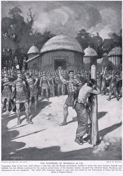 آفة Boadicea ، التوضيح من "تاريخ الأمم هاتشينسون" ، ج .1910 بواسطة جوزيف راتكليف سكيلتون