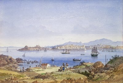 كورفو من جزيرة فيدو ، c.1845 (مرحاض فوق قلم رصاص على ورق) بواسطة جوزيف شرانز