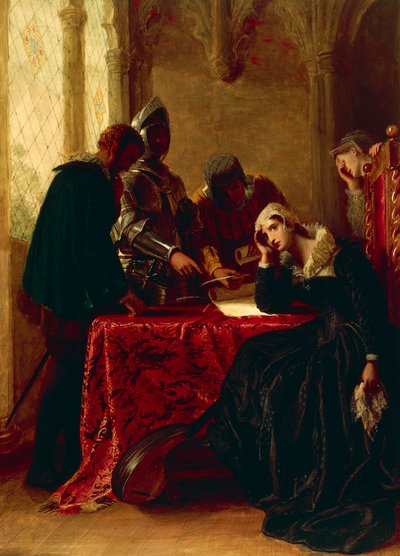 Abdication of Mary Queen of Scots in Loch Leven Castle, c. 1850 (oil on canvas) بواسطة جوزيف سيفيرن