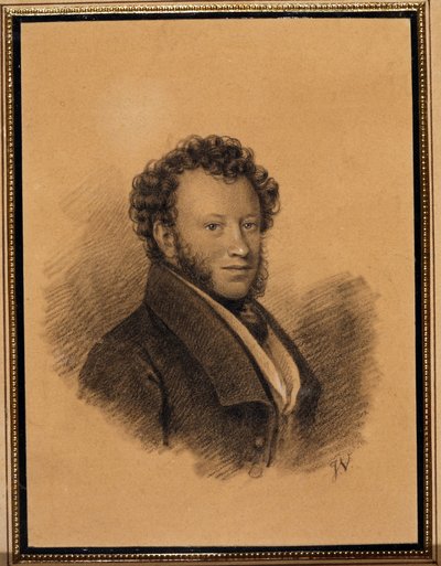 صورة للكاتب ألكسندر بوشكين (1799-1837) - عمل لجوزيف فيفيان (1793-1852) ، بقلم رصاص وألوان مائية على ورق بواسطة جوزيف فيفيان