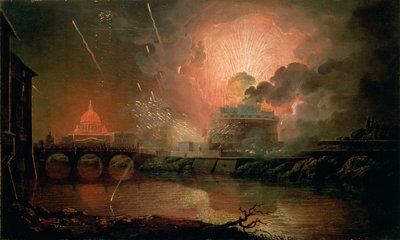 عرض الألعاب النارية في قلعة سانت أنجيلو ، 1774-1778 بواسطة جوزيف رايت من ديربي