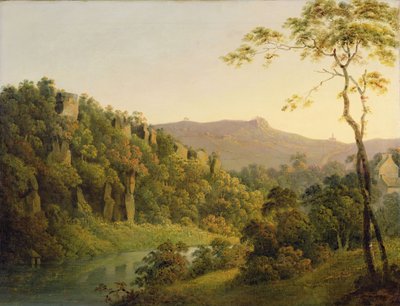 عرض في ماتلوك ديل ، ينظر نحو جرف الصخور السوداء ، 1780-5 (زيت على قماش) بواسطة جوزيف رايت من ديربي
