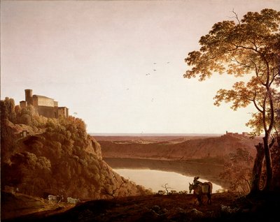 View of Lake Nemi at dusk Painting by Joseph Wright dit Wright of Derby (1734-1797) بواسطة جوزيف رايت من ديربي