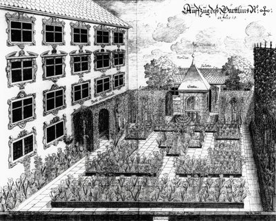 تصميم لحديقة Furttenbachs في أولم ، من Architectura Privata ، منقوش بواسطة Jonas Arnold (1600-69) ، تم نشره عام 1641 بواسطة جوزيف بعد Furttenbach