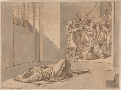 اغتيال الملك ونزل الثالث (قلم وحبر أسود مع غسيل رمادي وبني فاتح) بواسطة جوزيف فون فوهريش