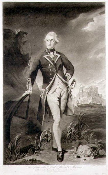 صورة للورد روبرت مانرز (1758-1882) كابتن سفينة HMS 'Resolution' ، نقشها ويليام ديكنسون (1746-1823) حانة. 1783 (نقش) بواسطة جوشوا (بعد) رينولدز