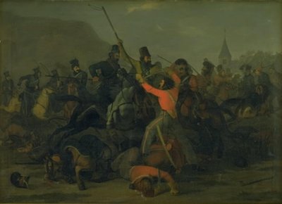 سقوط الكولونيل بونكي بونيتشسن في 6 ديسمبر 1813 خلال مبارزة بين فرسان جوتلاند والقوزاق بواسطة يورغن في