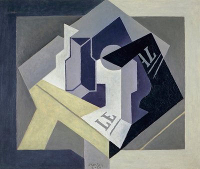 "" Coupe de fruit et journal "(وعاء الفاكهة والصحف) Peinture بقلم خوان جريس (1887-1927) - 1920 - ألوان زيتية على قماش - أكاديمية سان فرناندو الملكية للفنون الجميلة ، مدريد بواسطة خوان جريس