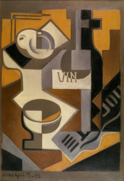لا تزال الحياة مع زجاجة من النبيذ بواسطة Juan Gris