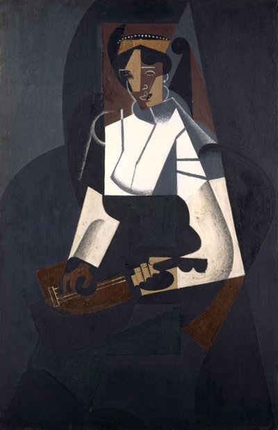 امرأة مع مندولين ، بعد Corot ، 1916 (زيت على خشب رقائقي) بواسطة Juan Gris
