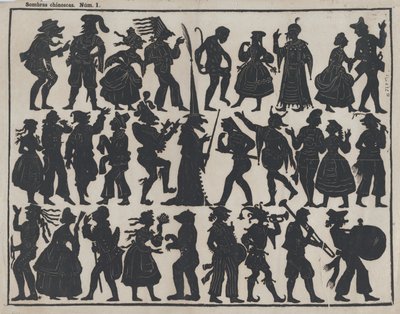 ورقة 1 بأرقام دمى الظل الصينية ، كاليفورنيا. 1850-70. بواسطة خوان لورنز