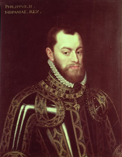 صورة لملك إسبانيا فيليب الثاني (1527-98) (زيت على قماش) بواسطة خوان بانتوخا دي لا كروز
