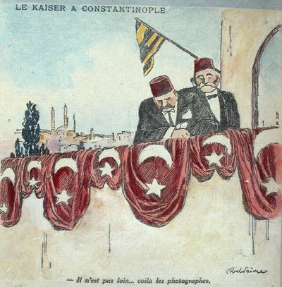 رسم كاريكاتوري للقيصر ويلهم الثاني (1859-1941) في القسطنطينية أثناء الحرب العالمية الأولى (لون ليثو) بواسطة جول هابيل فافر
