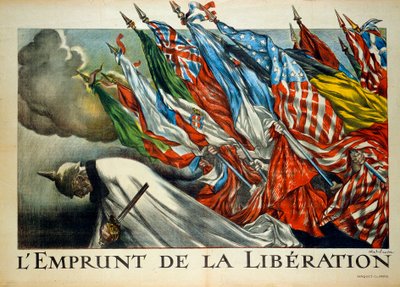 الحرب العالمية الأولى: "اقتراض التحرير" ، انحنى ويليام الثاني (1859-1941) تحت أعلام الحلفاء. رسم أبيل فيفر (1867-1945) بواسطة جول هابيل فافر