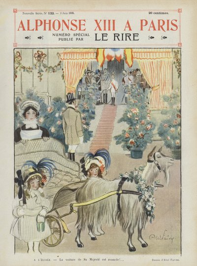 زيارة ملك إسبانيا ألفونسو الثالث عشر إلى باريس. رسم توضيحي لـ Le Rire بواسطة Jules Abel Faivre
