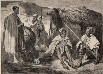 قبائل القبايل في الجزائر عام 1857. نقش بعد رسم جول ريغو. نقش في "لوموند لامع" من عام 1857. مجموعة خاصة. بواسطة جول ألفريد فينسنت (بعد) ريجو