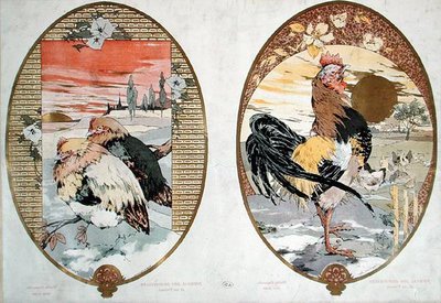 الديك والدجاج ، تصميم لشاشة ، حوالي 1900 (لون ليثو) بواسطة جول أوغست هابيرت ديس