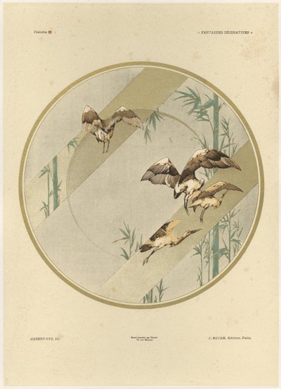 Storks ، اللوحة 10 من "ديكورات Fantaisies" ، محفورة بواسطة Gillot ، نشرها Jules Rouam ، Librairie de l&39;Art ، باريس ، 1887 (نقش الألوان) بواسطة جول أوغست هابيرت ديس