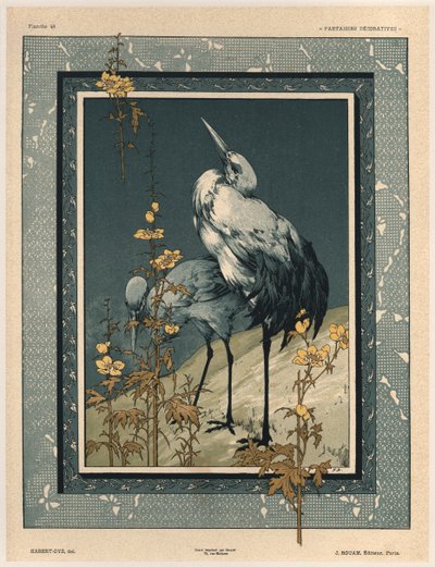 Storks ، اللوحة 40 من &39;Fantaisies decoratives&39; ، محفورة بواسطة Gillot ، نشرها Jules Rouam ، Librairie de l&39;Art ، باريس ، 1887 (نقش الألوان) بواسطة جول أوغست هابيرت ديس