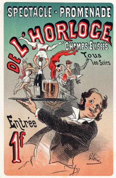 فن. ترفيه. عرض المشي على مدار الساعة. ملهى في باريس. ملصق بواسطة Jules Cheret ، فرنسا ، حوالي عام 1875 (ملصق) بواسطة جول تشيريت
