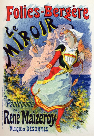 فن. وسائل الترفيه. المرآة ، عرض التمثيل الصامت في كباريه Les Folies Bergeres ، باريس. ملصق بواسطة Jules Cheret ، فرنسا ، حوالي 1890 (ملصق) بواسطة جول تشيريت