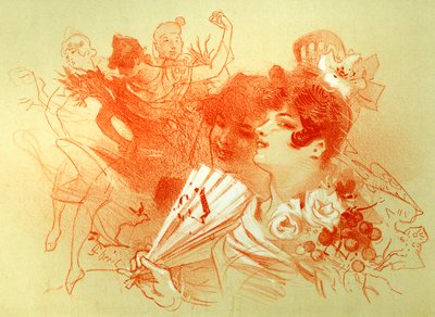 عند الكرة - رسم (متفائل) لجول شيريت (1836-1932) - شابات وراقصات - رقص - مجموعة خاصة - بواسطة جول تشيريت