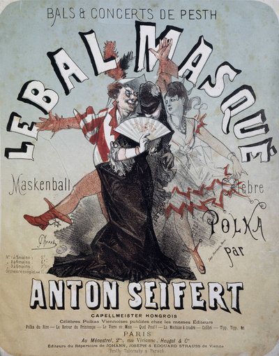 الكرة والحفل الموسيقي لـ Pesth: الكرة المقنعة (Maskenball ، Polka الشهيرة من تأليف Anton Seifert) - ملصق بواسطة Jules Cheret ، بدون تاريخ. بواسطة جول تشيريت