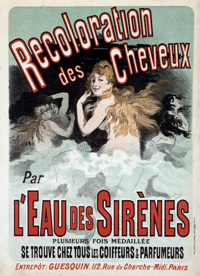 نساء عاريات في السحب - إعلان عن "L'Eau des sirenes" (إعادة تلوين الشعر) بواسطة Jules Cheret ، أواخر القرن التاسع عشر بواسطة جول تشيريت