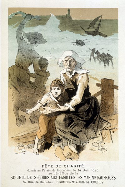 ملصق للاحتفال بالأعمال الخيرية تم تقديمه في قصر تروكاديرو في 14 يونيو 1890 لصالح جمعية الإغاثة لعائلات البحارة الغرقى - في "" سادة الملصق "، بقلم Jules Chéret بواسطة جول تشيريت