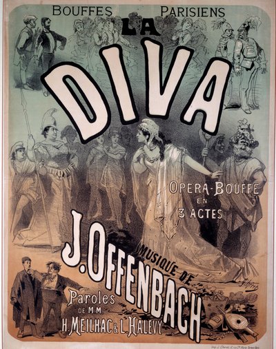 ملصق أوبرا "ديفا" للموسيقى جاك أوفنباخ (1819-1880) في Parisian Bouffes بواسطة جول تشيريت