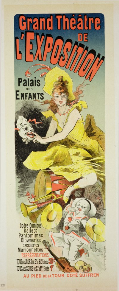 استنساخ ملصق إعلاني عن &39;Grand Théâtre de L&39;Exposition&39; ، قصر الأطفال ، باريس ، 1889 بواسطة Jules Cheret