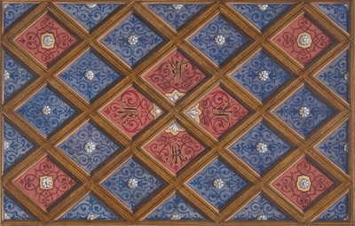 تصميم لسقف مُغطى بأحرف أولى مطلية: SRI ، 1840-97. التأليف: Jules-Edmond-Charles Lachaise ، Eugène-Pierre Gourdet. بواسطة جول إدموند تشارلز لاشيز ويوجين بيير جورديه