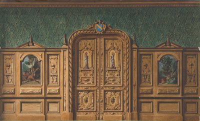 تصميم لغرفة بألواح خشبية مُدرجة برسوم وباب مزدوج منحوت بشدة ، 1830-97. التأليف: Jules-Edmond-Charles Lachaise ، Eugène-Pierre Gourdet. بواسطة جول إدموند تشارلز لاشيز ويوجين بيير جورديه