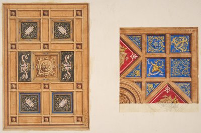 تصميمان للسقف المغطى بألواح بزخارف مطلية ، القرن التاسع عشر. التأليف: Jules-Edmond-Charles Lachaise ، Eugène-Pierre Gourdet. بواسطة جول إدموند تشارلز لاشيز ويوجين بيير جورديه