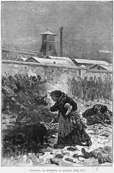 "Stupide، La Maheude se baissa" ، رسم توضيحي من "Germinal" بواسطة Emile Zola (1840-1902) منقوش بواسطة Desire Dumont (القرن التاسع عشر) ، طبعة 1886 بواسطة جول فرات
