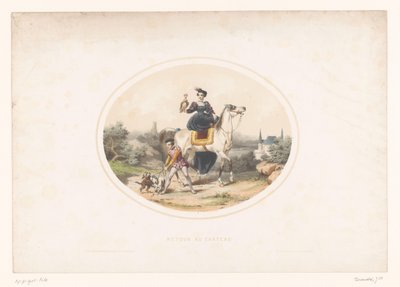 النبيلة مع الصقر على ظهور الخيل إرجاع au château (العنوان على الكائن) بواسطة جوزيف روز ليميرسيه