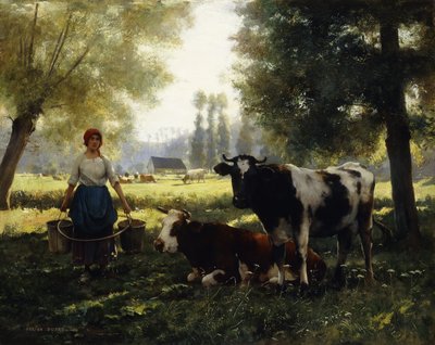 A Milkmaid مع أبقارها في يوم صيفي بواسطة جوليان دوبري